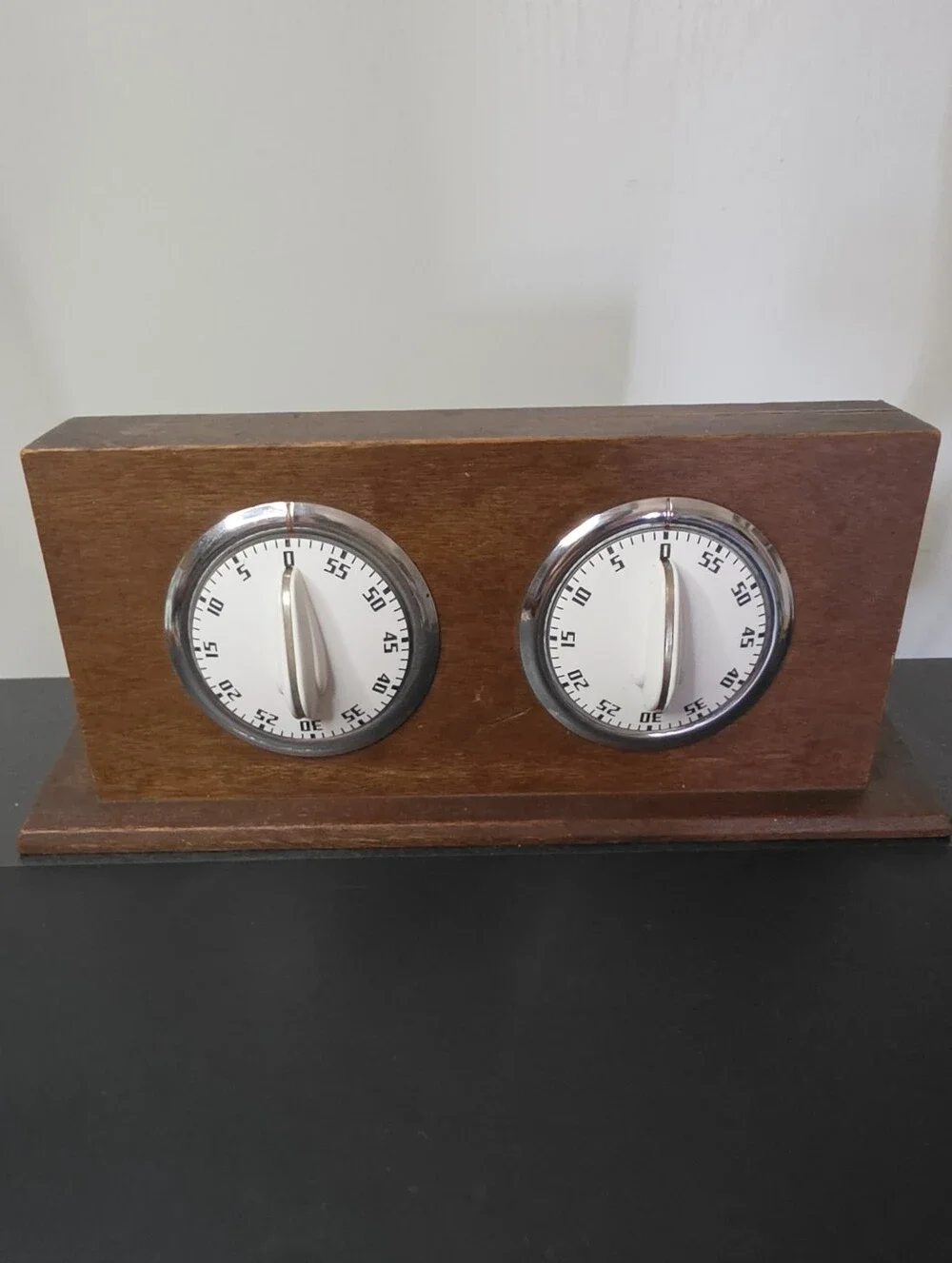 Wooden Dual Dial Wall Timer - Brown